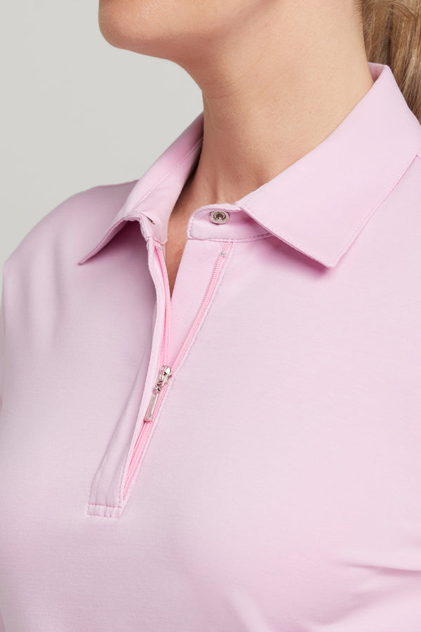 Womens long sleeve golf polo shirt in powder pink