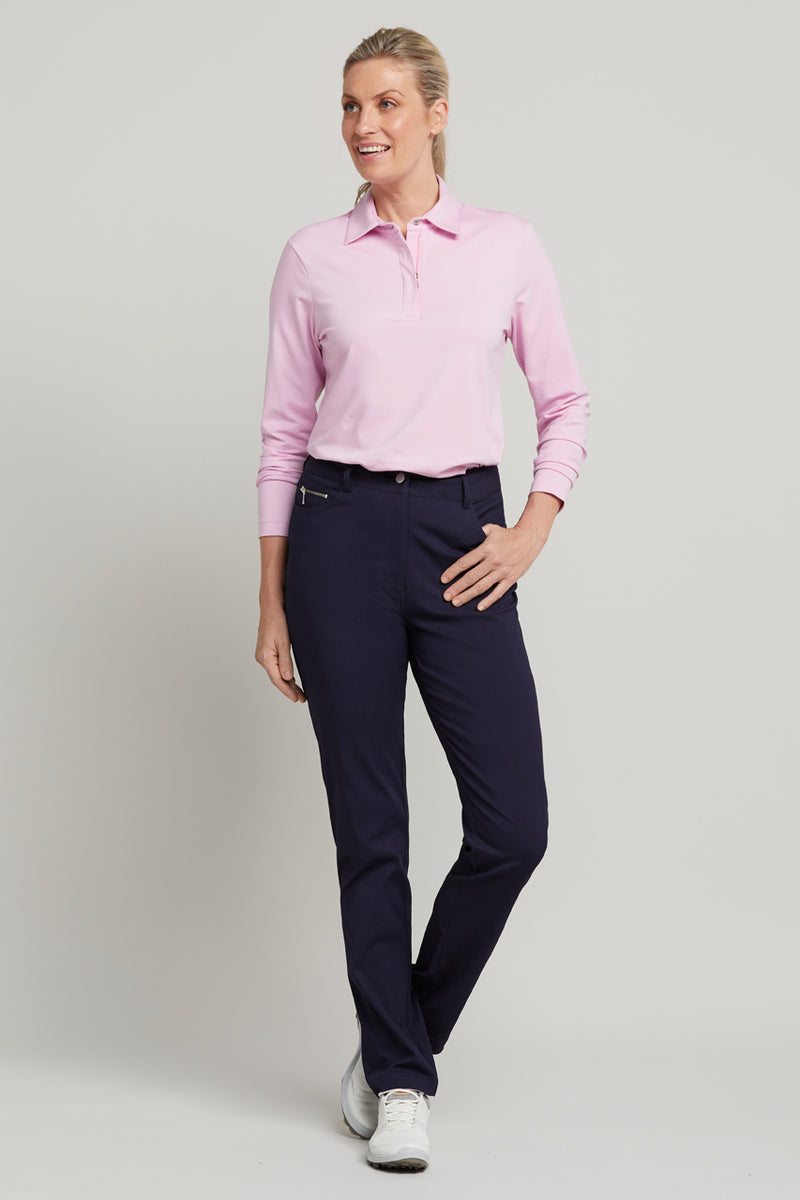 sally powder pink ladies long sleeve golf  polo top