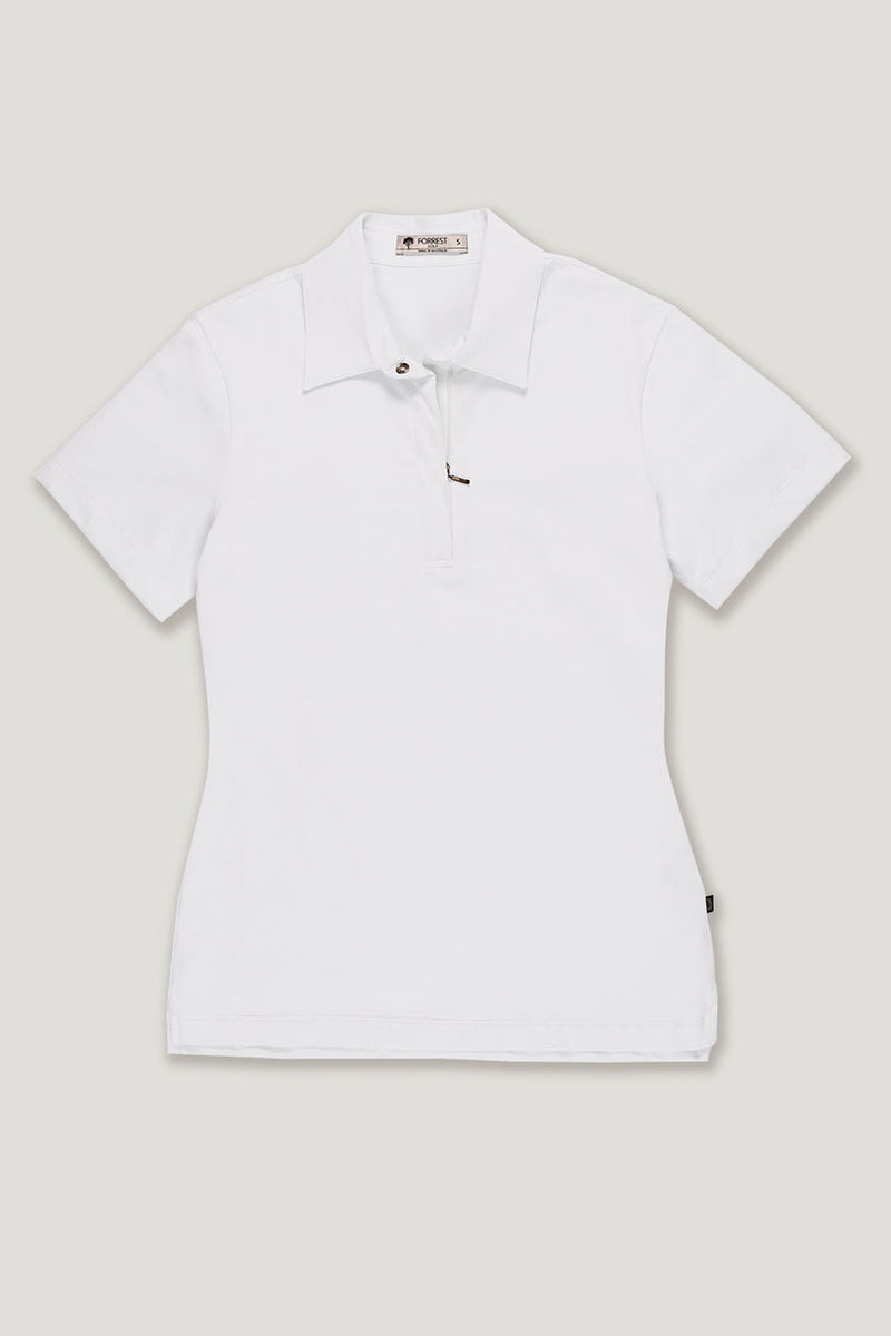 womens white organic cotton short sleeve golf polo top