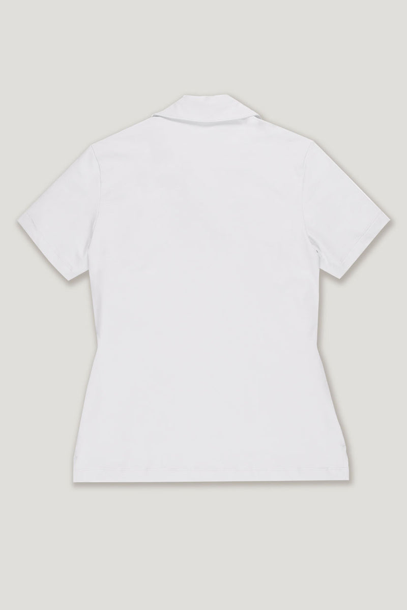 womens white organic cotton short sleeve golf polo top back view