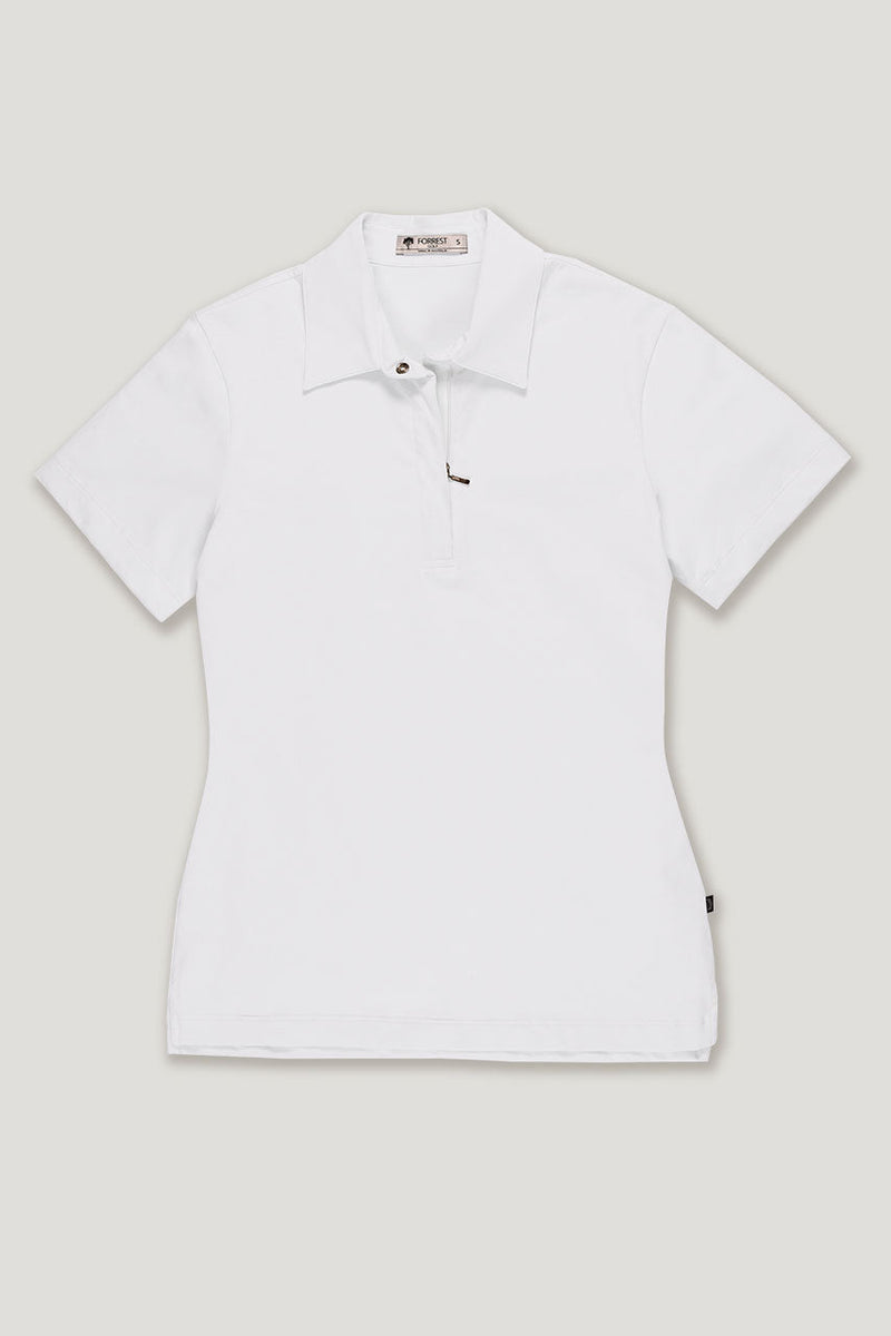 womens white organic cotton short sleeve golf polo top