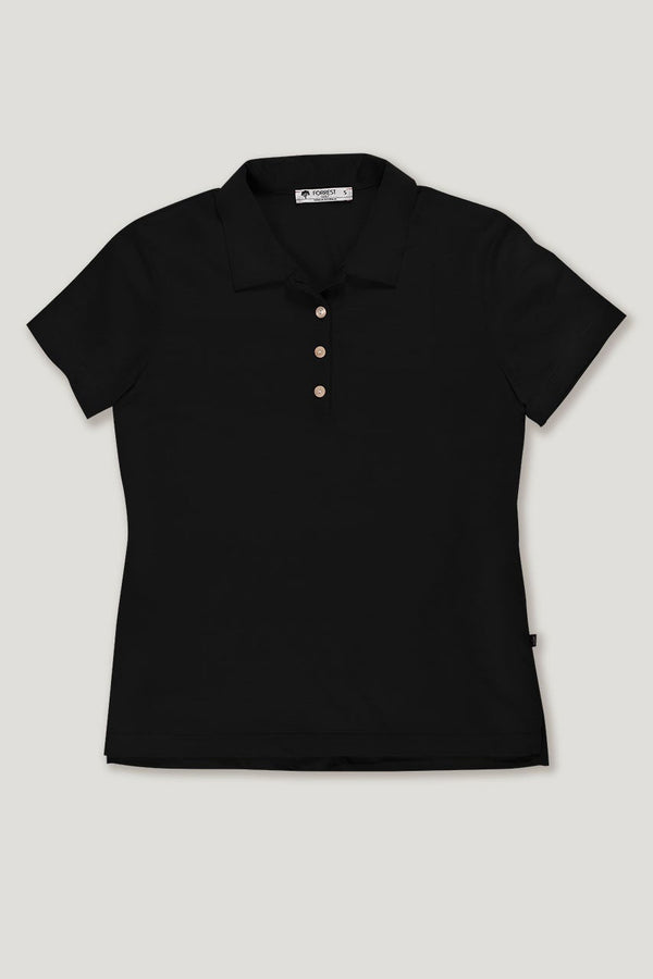 womens black merino wool short sleeve golf polo top