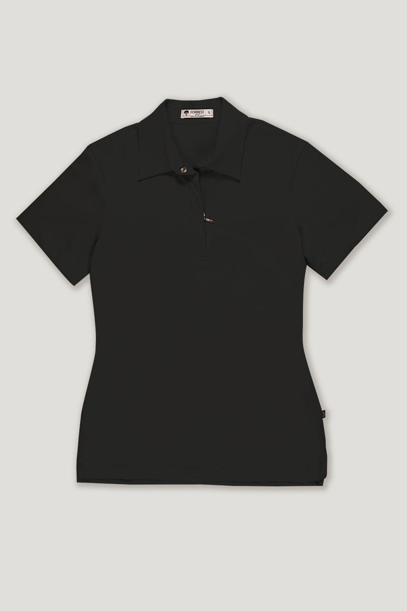 womens black organic cotton short sleeve golf polo top