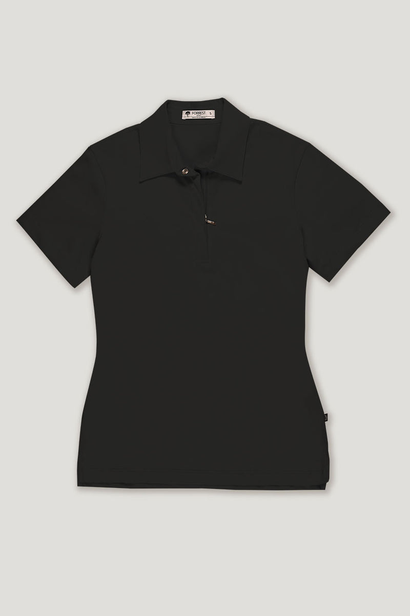 womens black organic cotton short sleeve golf polo top
