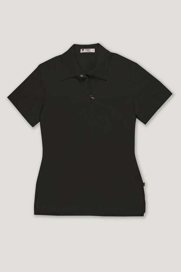 womens black organic cotton short sleeve golf polo top