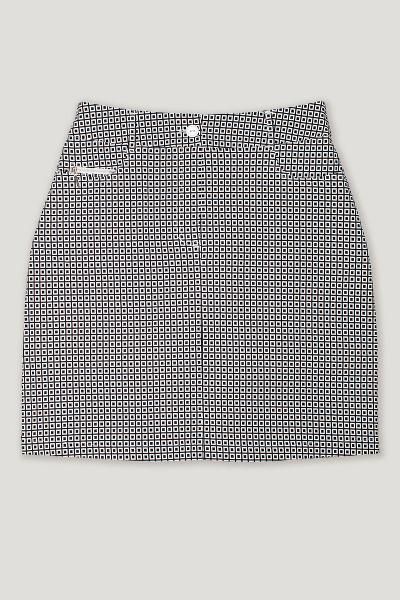 womens black and white check longer line golf skirt