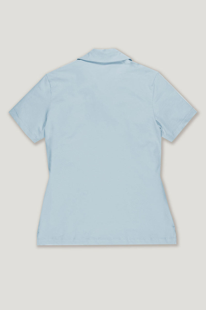 womens ice blue organic cotton short sleeve golf polo top back view