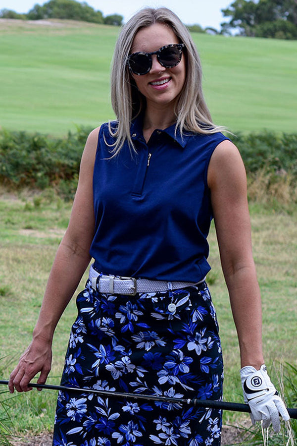 womens navy sleeveless golf polo shirt
