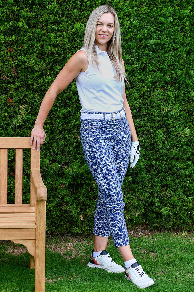 womens navy ikat stretch golf capri