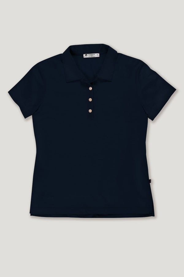 womens navy merino wool short sleeve golf polo top