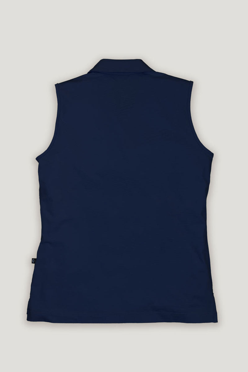 womens navy sleeveless polo top back
