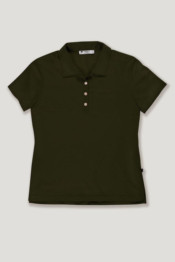 womens olive green merino wool short sleeve golf polo top