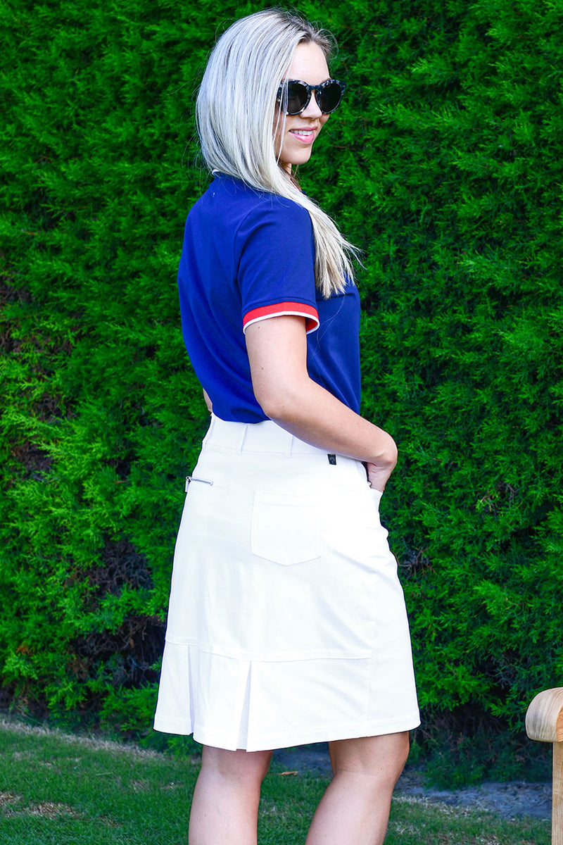 womens white stretch longer line golf skirt