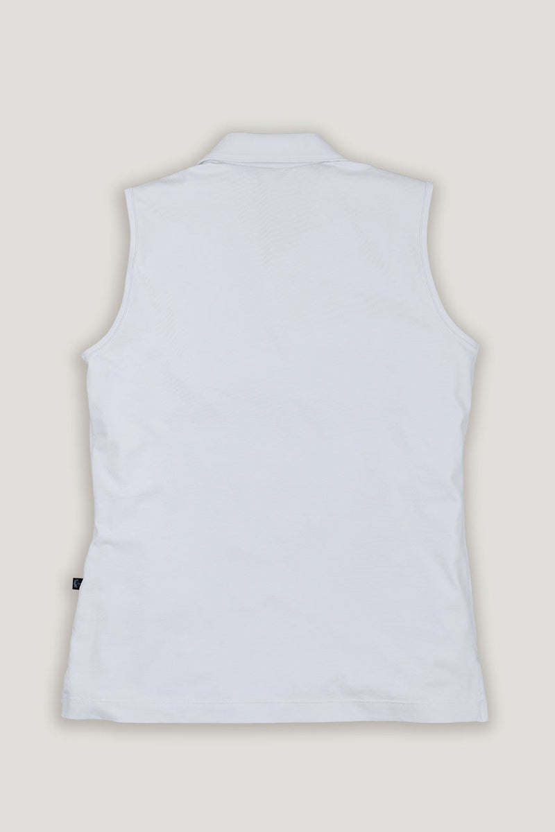 womens white sleeveless polo top
