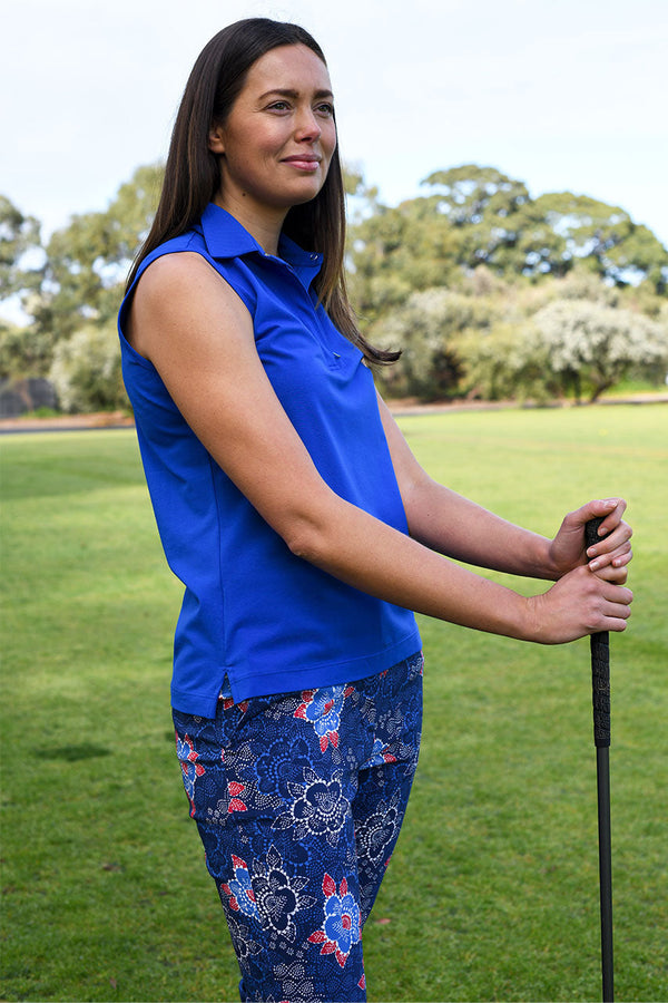 womens cornflower blue sleeveless golf polo shirt